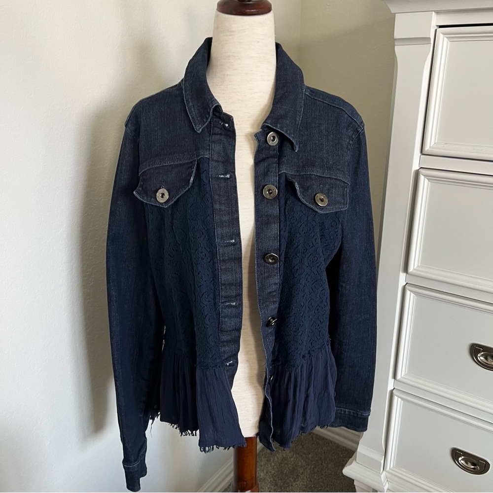 NWOT Studio West Apparel Denim & Lace Ruffle Jacket